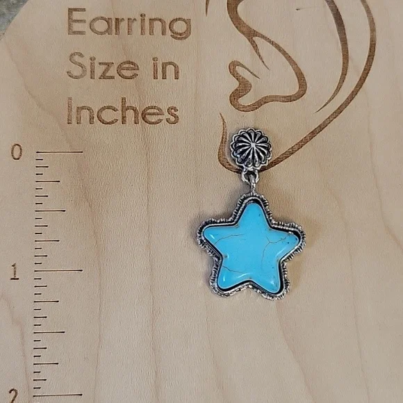 TURQUOISE STAR CONCHO DROP EARRINGS - Picture 5 of 8